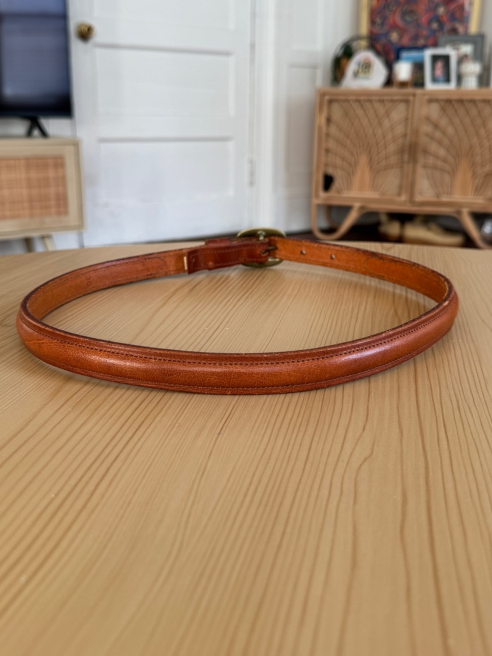 Vintage 80s Ralph Lauren Tan Vaccheta Leather Belt RL Stamp Italy Size 30” - Picture 3 of 11